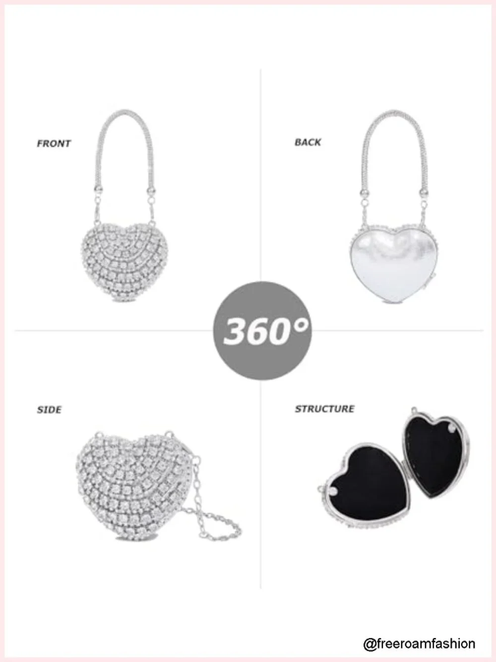 Small Rhinestone Heart Clutch Purse Sparkly Evening Bag Prom Cocktail Wedding
